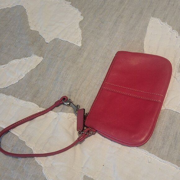 Coach Pink Full Grain Leather Wristlet Clutch - Picture 1 of 2